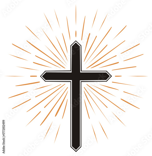 Symbolic cross with radiating beams of light spiritual representation