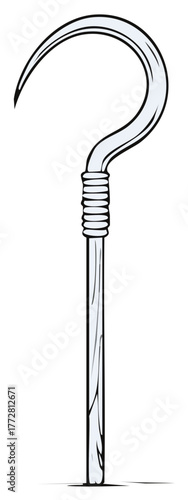 Stylized shepherd's crook illustration with wooden staff and curved metal hook end
