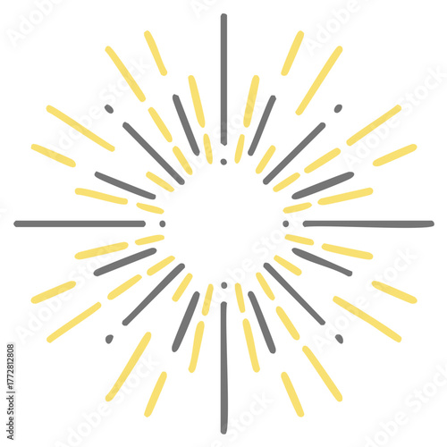Abstract sunburst burst graphic design with yellow and grey lines radiating outward