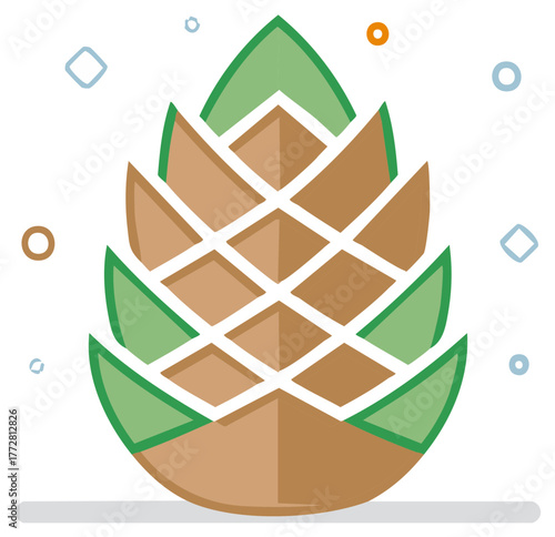 Simple geometric pinecone or hop cone vector graphic illustration