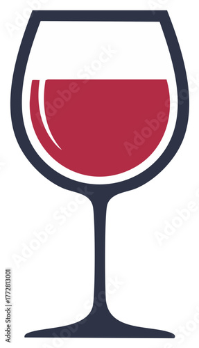 Stylized Red Wine Glass With Dark Outline Minimalist Illustration