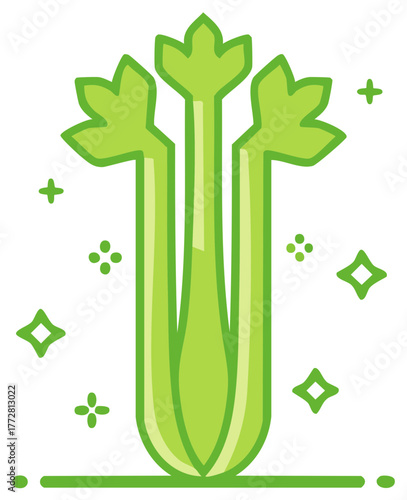 Green celery vegetable icon with leaves, fresh food illustration