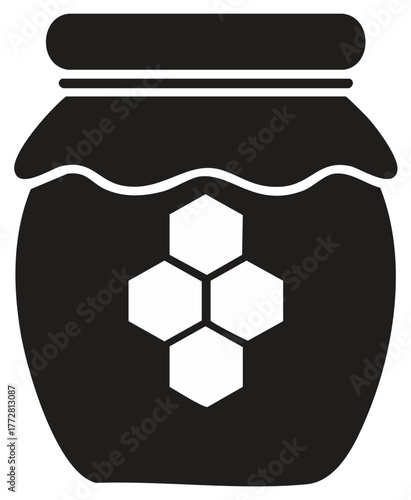 Honey jar icon with hexagon pattern, sweet treat, natural food and healthy product