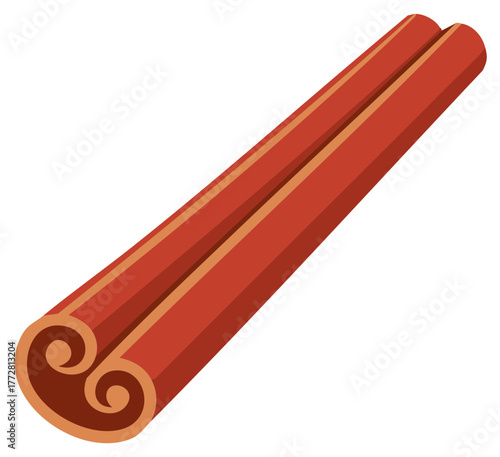 Stylized graphic illustration of a single aromatic cinnamon stick, a classic culinary spice ingredient