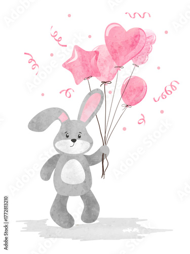 Toy bunny with pink balloon...