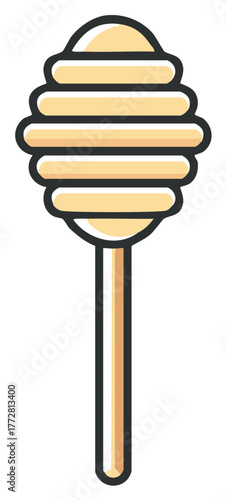Stylized wooden honey dipper kitchen utensil illustration for sweet natural food concepts and cooking