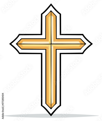 Stylized Golden Christian Cross Symbol with Sharp Edges and Layered Outline