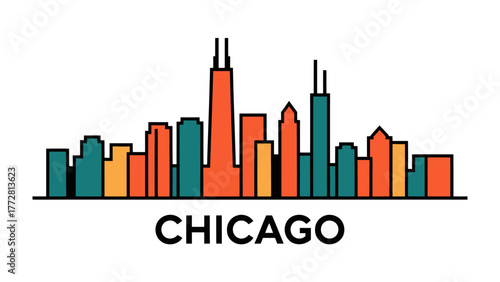 Chicago Skyline: A stylized representation of the iconic cityscape, highlighting the architectural grandeur and vibrant colors, capturing the essence of the city's urban landscape.