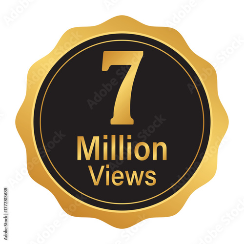 7 Million Views Badge Vector, Gold Premium Achievement Icon