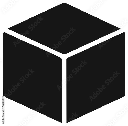 Black 3D Cube Icon Geometric Shape