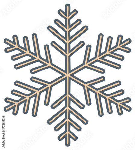 Geometric Snowflake Icon with Blue and Beige Outline