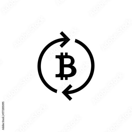 Bitcoin loop arrow icon vector. Digital currency exchange or cryptocurrency rotation symbol