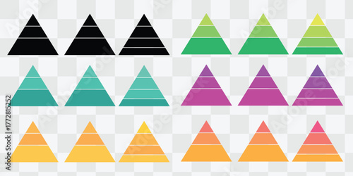 Pyramid infographic set. Colorful vector triangle diagram, triangular pyramid infographics, designed for business presentations, charts, educational materials. pyramid diagrams with ascending