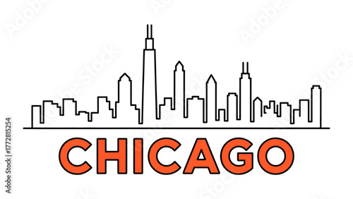 Chicago Skyline Outline: A minimalist yet striking depiction of Chicago's iconic skyline. The illustration showcases the city's architectural grandeur, from skyscrapers to historical landmarks.