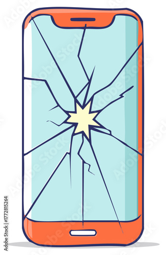 Stylized illustration of a smartphone with a shattered screen.