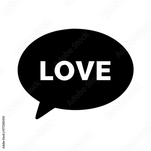 Speech bubble icon featuring the word love on transparent background  