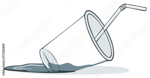 Upside Down Tumbler with Straw and Spilled Liquid Graphic