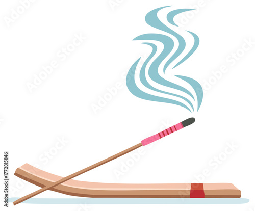Incense Stick Smoldering on Holder with Aromatic Smoke Trails Calming Aroma