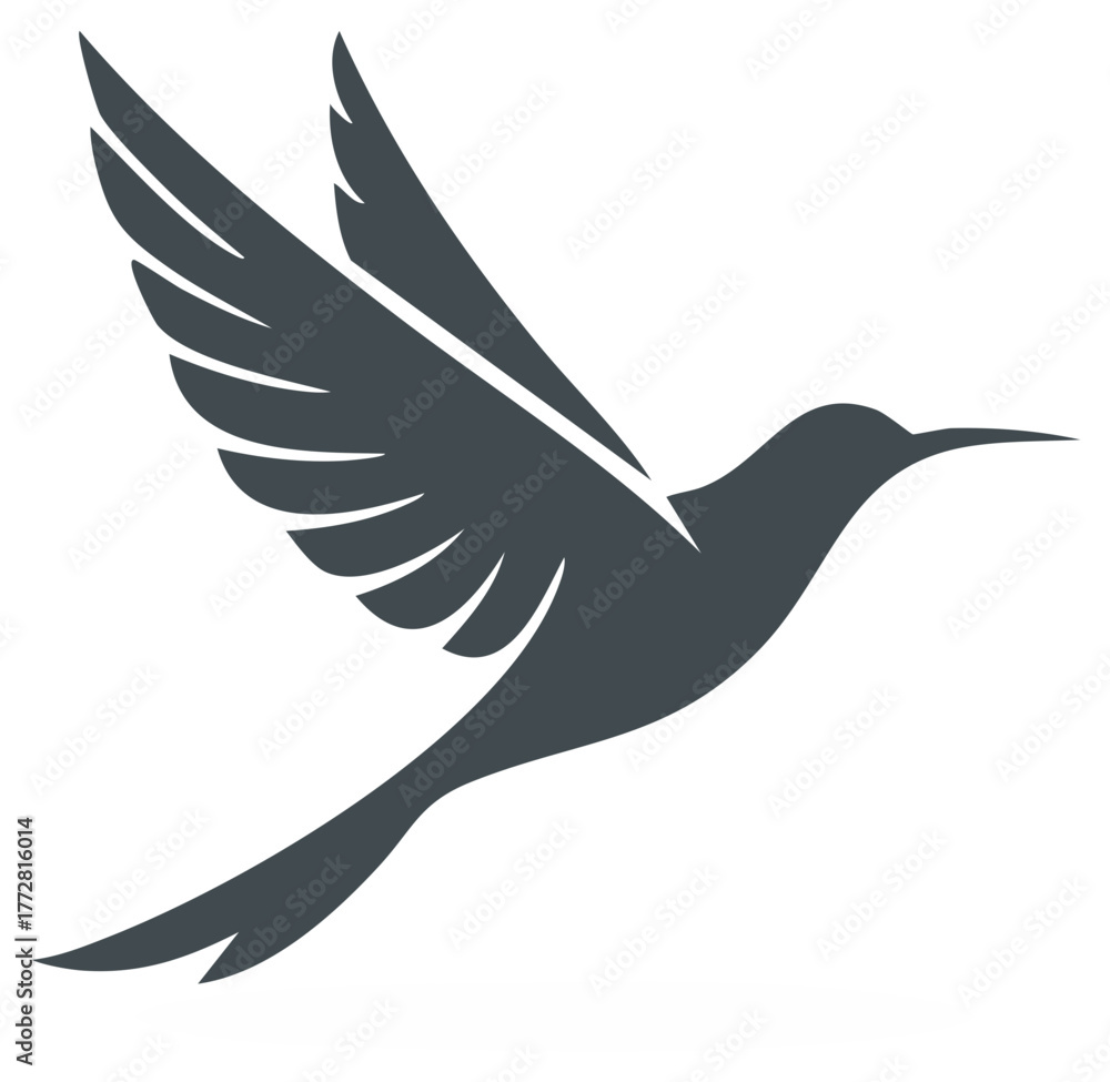 Fototapeta premium Hummingbird in Flight Elegant Bird Silhouette Icon with Spreading Wings Animal Vector Design