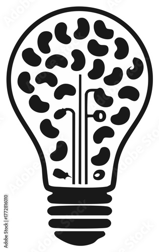 Abstract Light Bulb Filled with Beans Representing Organic Idea, Healthy Brain Food, and Sustainable Innovation