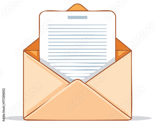 Vector cartoon open envelope revealing a letter symbolizing new mail message or communication