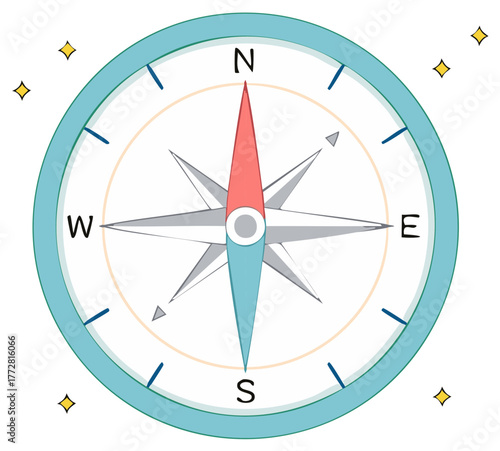 Illustration of Classic Circular Compass Pointing North South East West