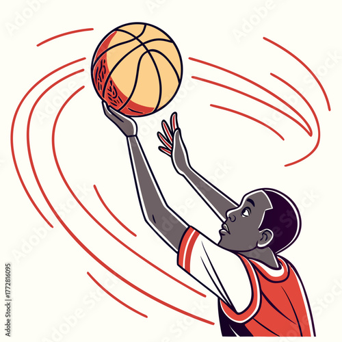 Basketball player shooting a ball with motion lines sport game