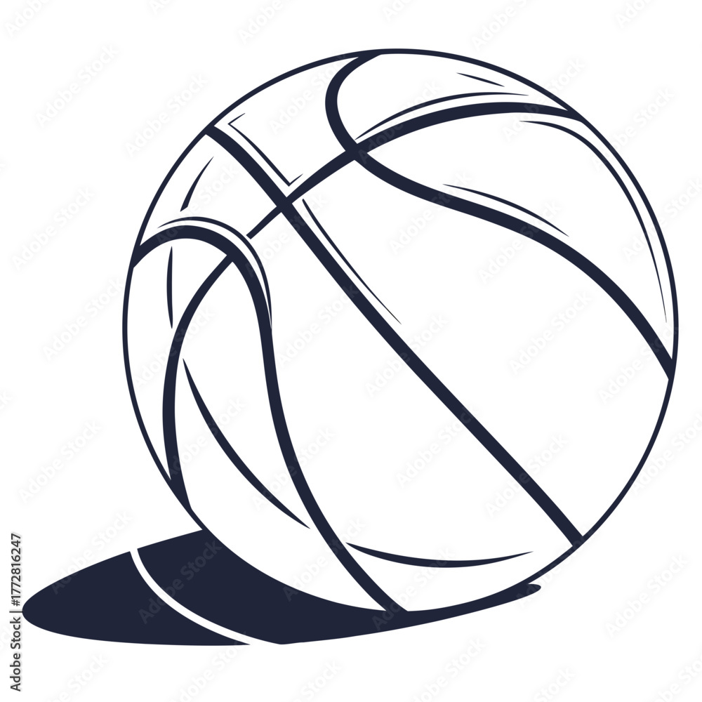 Naklejka premium Stylized Outline of a Basketball with Shadow sport game