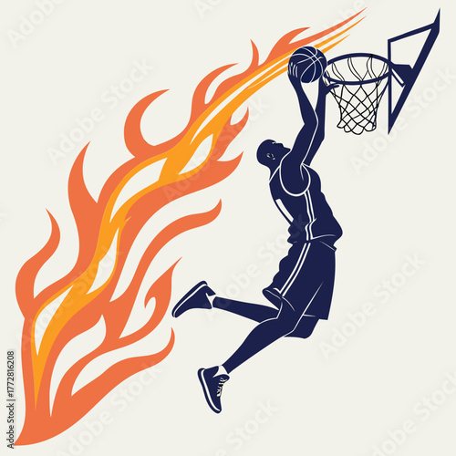 Basketball Player Dunking With Flames Silhouette fiery