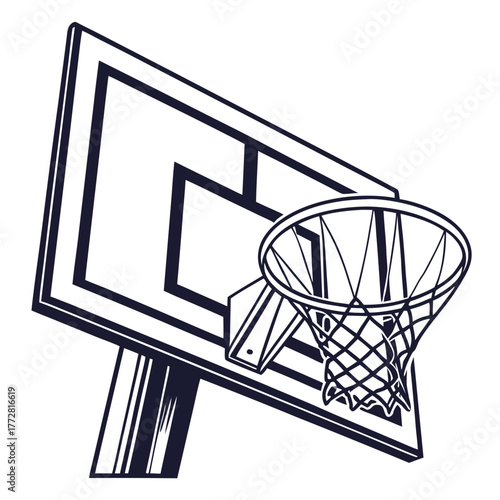 Dark outline of basketball hoop and backboard Keywords: basketball, hoop, backboard, net, rim
