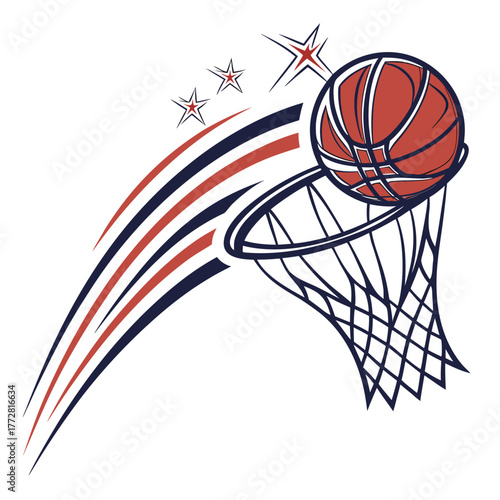 Basketball Swishing Through Net with Streaks Keywords: basketball, hoop, net, swish, score, game
