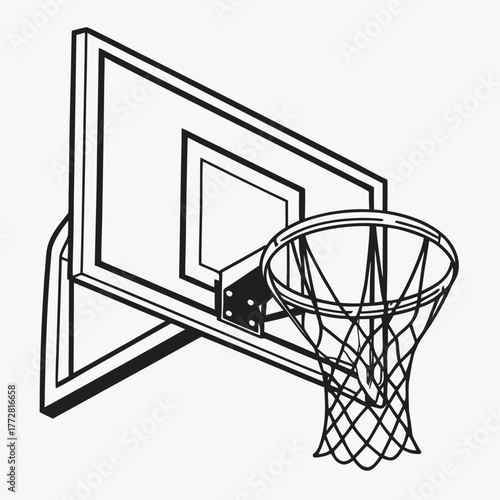 Black and White Basketball Hoop and Backboard Isometric View Keywords: basketball, hoop