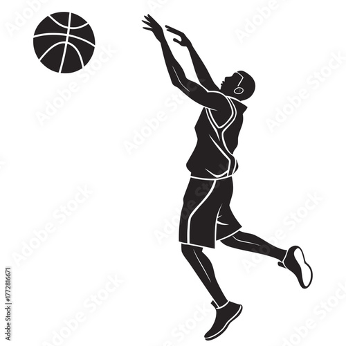 Black Silhouette of Basketball Player Shooting a Ball sport