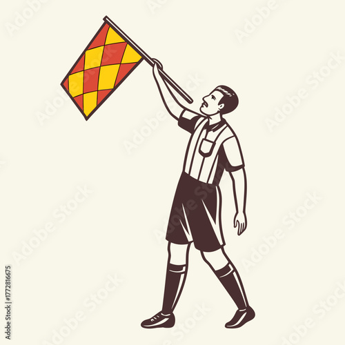 Referee Holding a Red and Yellow Checkered Flag sport game