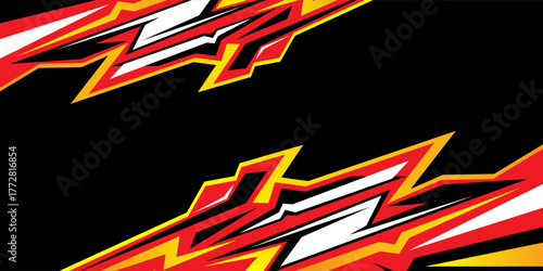 Modern and aggressive racing background graphic design template with dynamic lines and abstract shapes. Perfect for car wrap, vehicle branding, or sport themed designs.