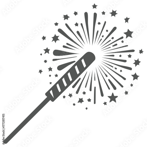 Exploding sparkler firework icon with stars graphic for holiday celebration