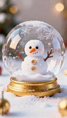 Tiny snow creature in a glass bubble 3D cute minimal art toy festive holiday decoration