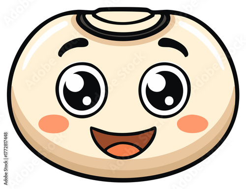 Happy cute cartoon bean character smiling joyfully with big eyes and rosy cheeks vector illustration