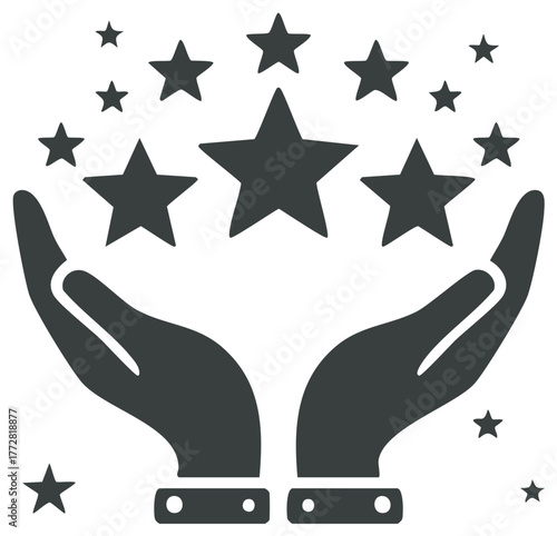 Hands Holding Stars Above Representing Positive Rating System or Great Achievement Icon