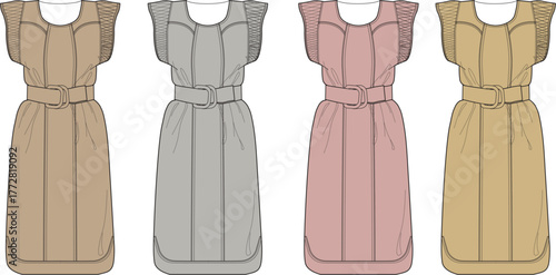Four Stylish Dresses with Belts A Fashion Illustration for Design and Inspiration