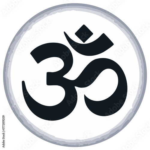 Sacred Om Aum Symbol in Circular Frame with Artistic Grey Texture for Spiritual Wellness