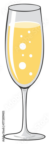 Elegant champagne flute filled with bubbly golden sparkling wine illustration for celebration concept