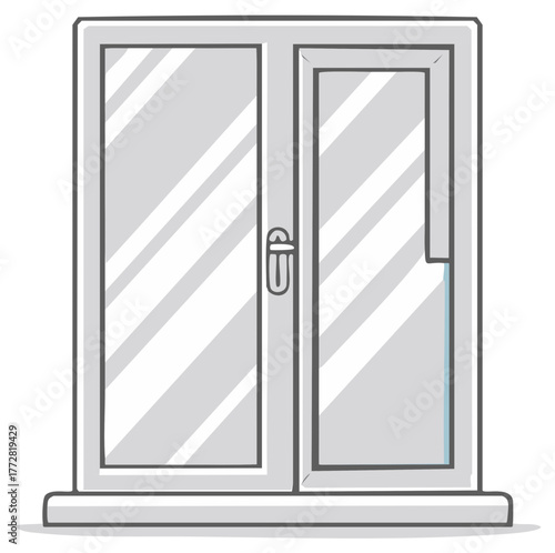 Modern French doors with a simple illustration style and reflecting glass panes