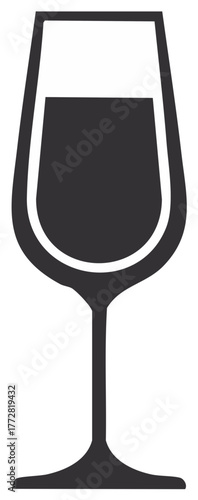 Elegant Wineglass Silhouette with Dark Red Liquid, Vector Drink Icon