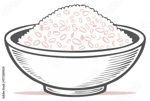 Bowl of Rice Graphic Illustration Ready for Eating and Consumption as a Tasty Food Dish