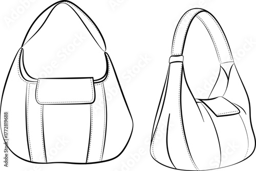 Handbag line art, fashion accessory sketch, black and white vector, shoulder bag illustration, minimalist design, editable, isolated, digital drawing