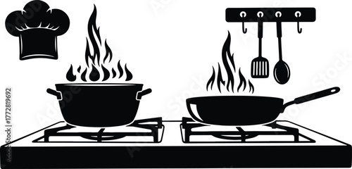 Cooking on the stove with flames vector illustration culinary theme
