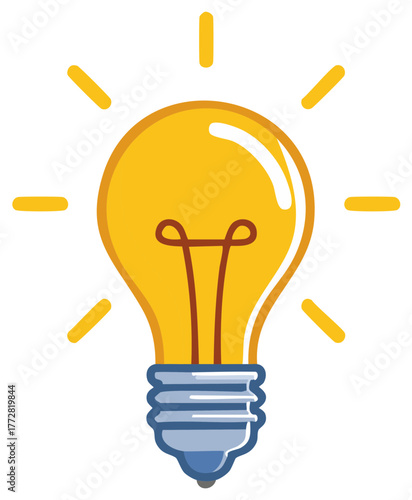 Cartoon Lightbulb Icon, Idea Generation, Glowing Illustration, Symbol of Innovation
