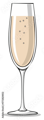 Elegant champagne flute with bubbly sparkling wine vector illustration for celebration