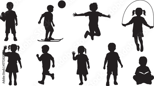 Silhouette of Children Playing A Timeless Depiction of Childhood Fun and Imagination, Active Play, Joyful Moments, and Creative Explorations